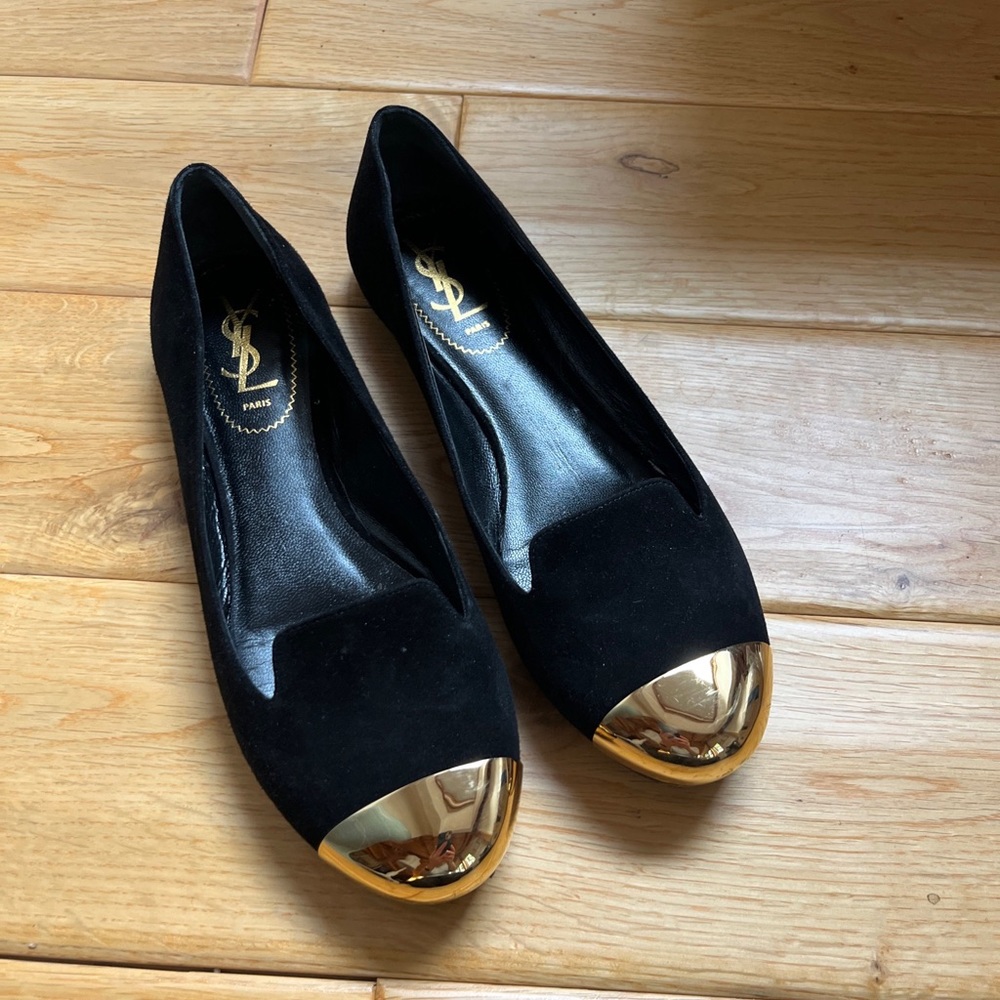 Authentic YSL Suede and Gold Flats - No Box